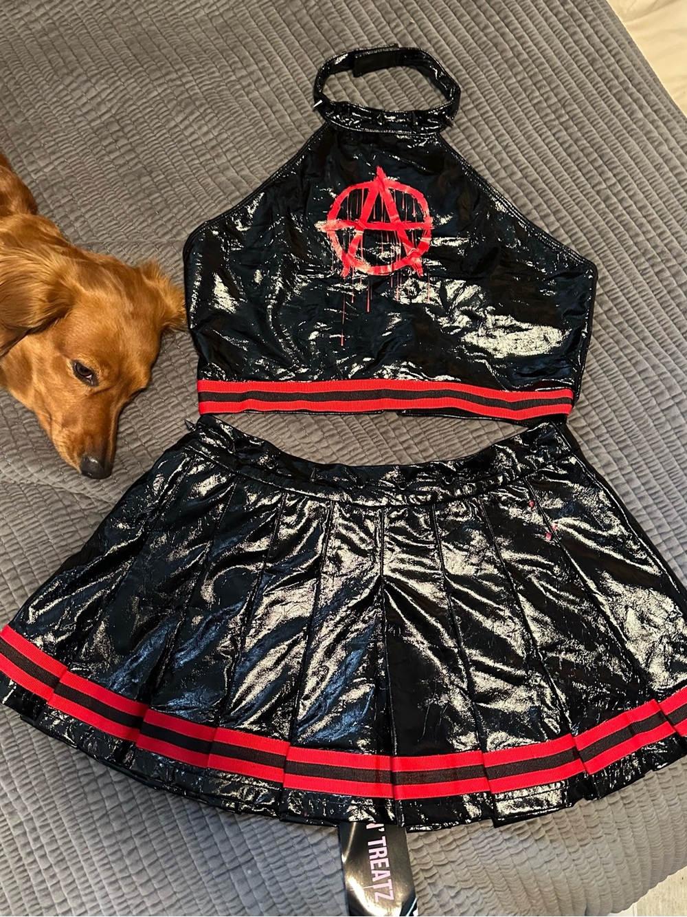 NWTs size S Dolls Kill Vinyl Halter Skirt Set LAWLESS CHEERLEADER COSTUME